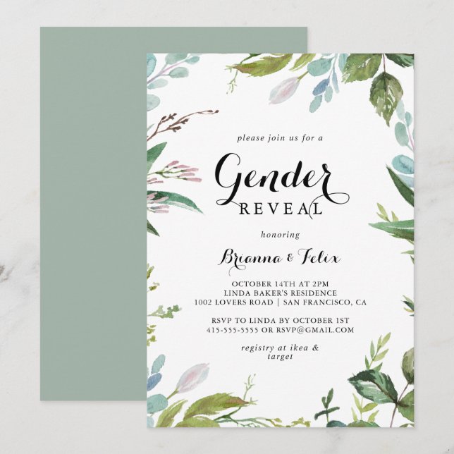 Invitación La caligrafía tropical de la vegetación Fiesta de  (Anverso / Reverso)