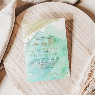 Invitación La caligrafía verde del oro moderno Nuestra Boda B