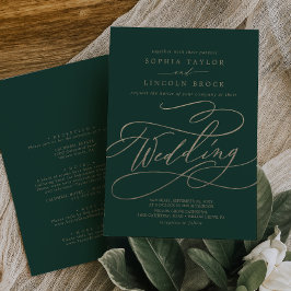 Invitación La caligrafía verde romántica detalla el Boda tras