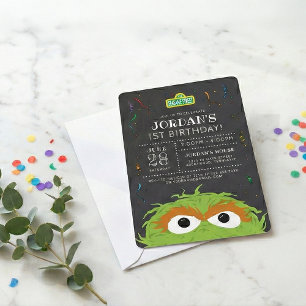 Invitación La calle de los Sesame   Pizarra de cumpleaños de 
