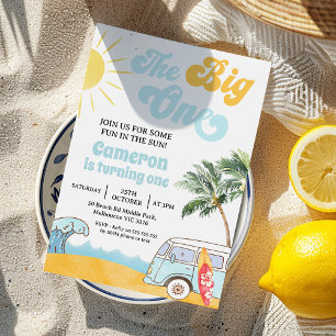 Invitación La camioneta azul Retro Surfer El Gran Primer Cump