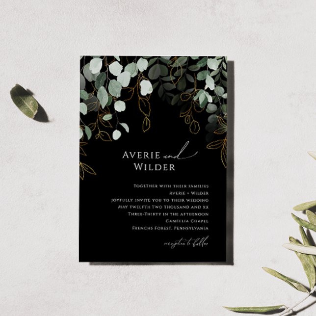 Invitación La caprichosa vegetación negro y Boda de oro (Subido por el creador)