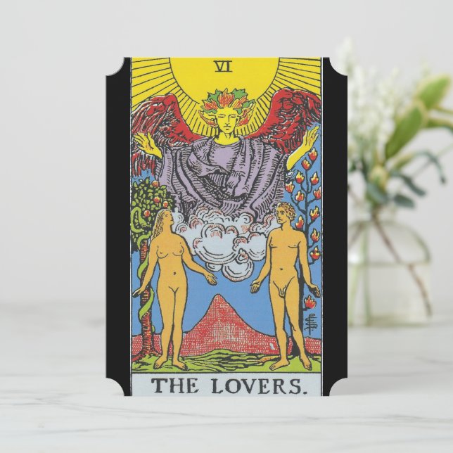 Invitación La carta Tarot de los amantes va dirigida a la lec (Anverso de pie)