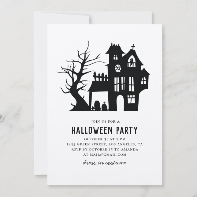Invitación La casa de embrujo negra. Halloween party rústico (Anverso)