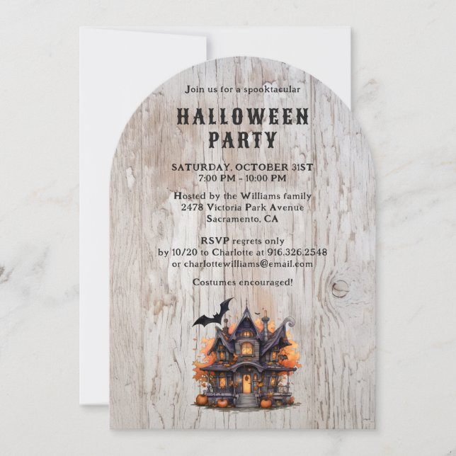 Invitación La casa embrujada veta la fiesta de Halloween de J (Anverso)