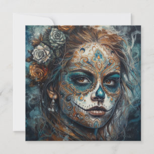 Invitación La Catrina Azul Día de los Muertos Calavera de Azú