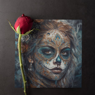 Invitación La Catrina Azul Día de los Muertos Cráneo de Azúca