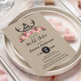 Invitación La caza de Kraft floral y rústica terminó con la d