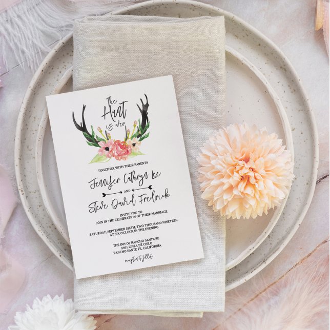 Invitación La caza del Boho floral de acuarela rusa terminó c (Subido por el creador)