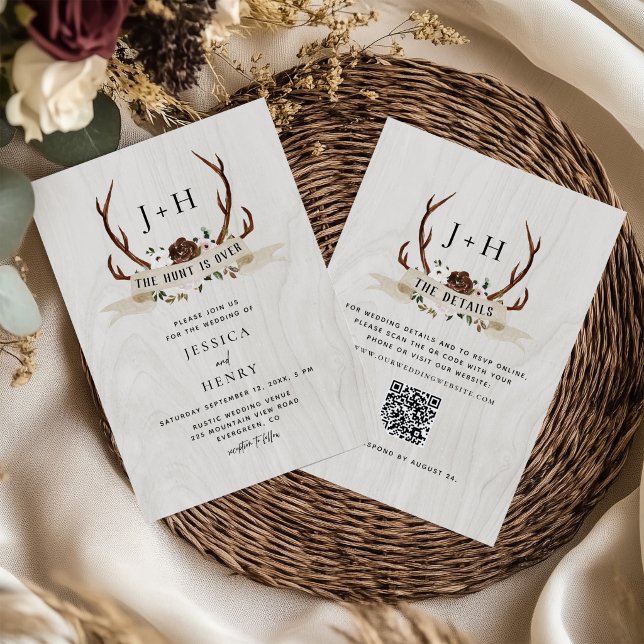 Invitación La caza ha terminado Antleras rústicas código QR B (Subido por el creador)