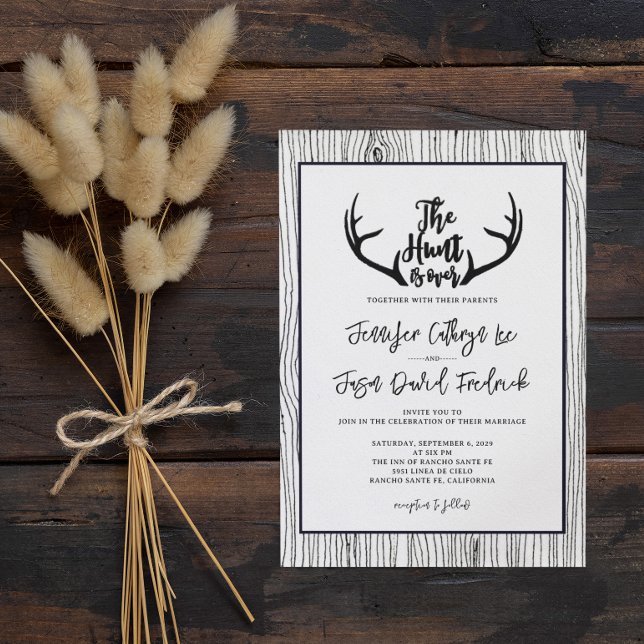 Invitación "La caza ha terminado" Boda de Rustic Wood Antler (Subido por el creador)
