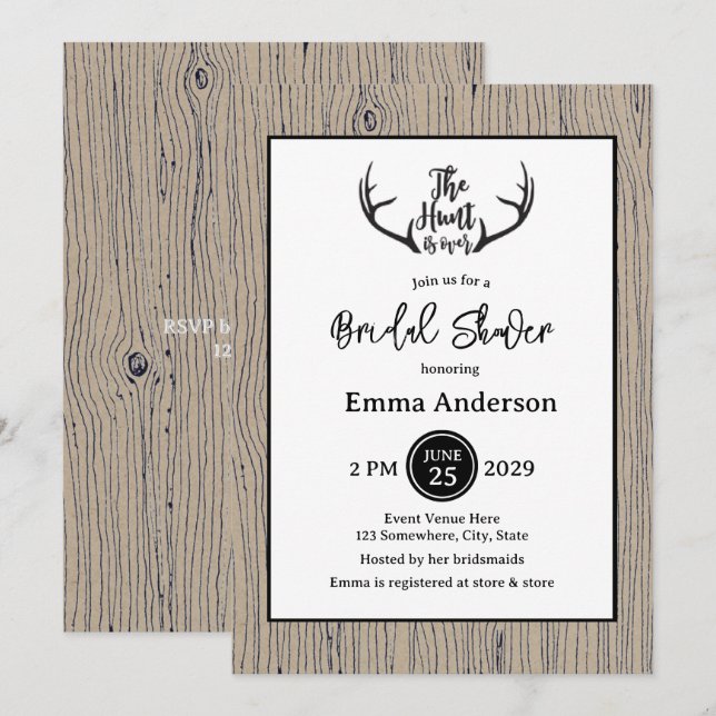 Invitación "La caza ha terminado" Boda ruso de Antler Barnwoo (Anverso / Reverso)