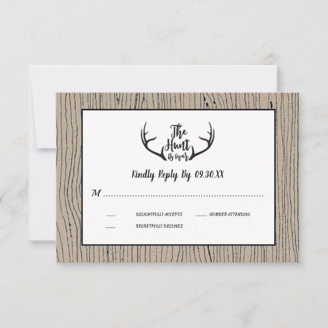 Invitación "La caza ha terminado" Rústica Boda en Barnwood RS (Anverso)