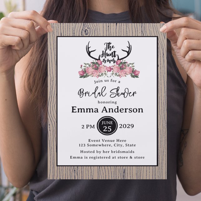 Invitación La caza rústica de madera de pino floral terminó c (Subido por el creador)
