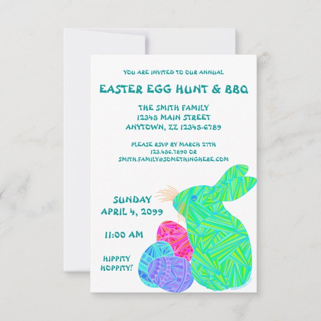 Invitación La caza verde del huevo de Pascua del conejito y (Anverso)