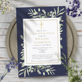 Invitación La celebración azul verde del funeral de la vida