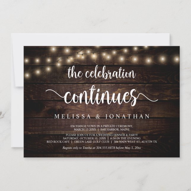 Invitación La celebración continúa, Boda Elopement (Anverso)