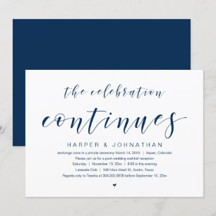 Invitación La celebración continúa, Boda Elopement Fiesta