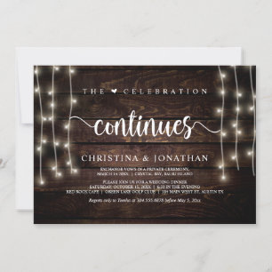 Invitación La celebración continúa Elopement de boda rústica