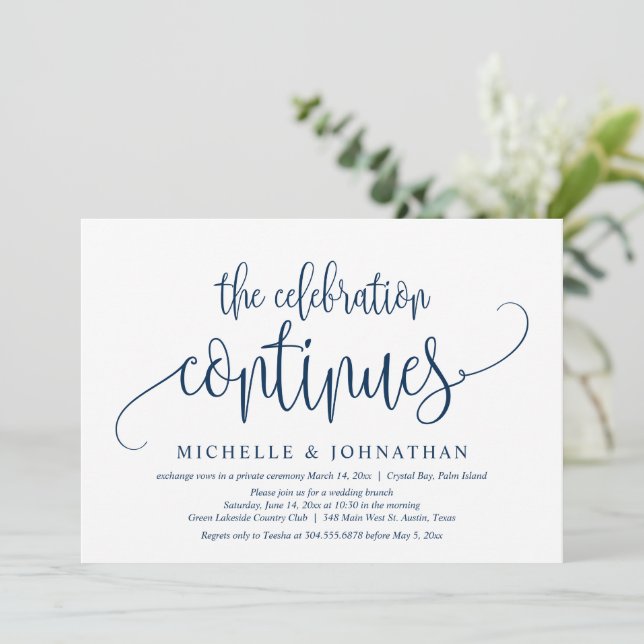 Invitación La Celebración Continúa, Fiesta de Boda Fugaz (Anverso de pie)