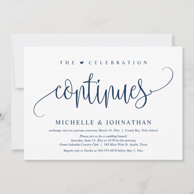 Invitación La Celebración Continúa, Fiesta de Boda Fugaz (Anverso)