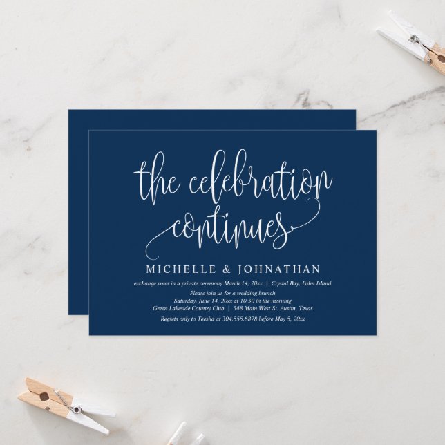 Invitación La celebración continúa, Fiesta de Elopement Boda (Anverso/Reverso In Situ)