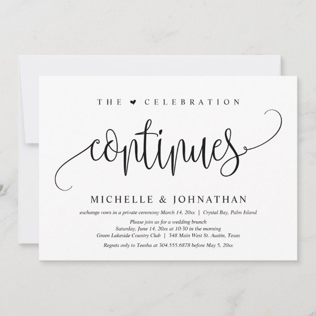 Invitación La celebración continúa, Fiesta de Elopement Boda (Anverso)