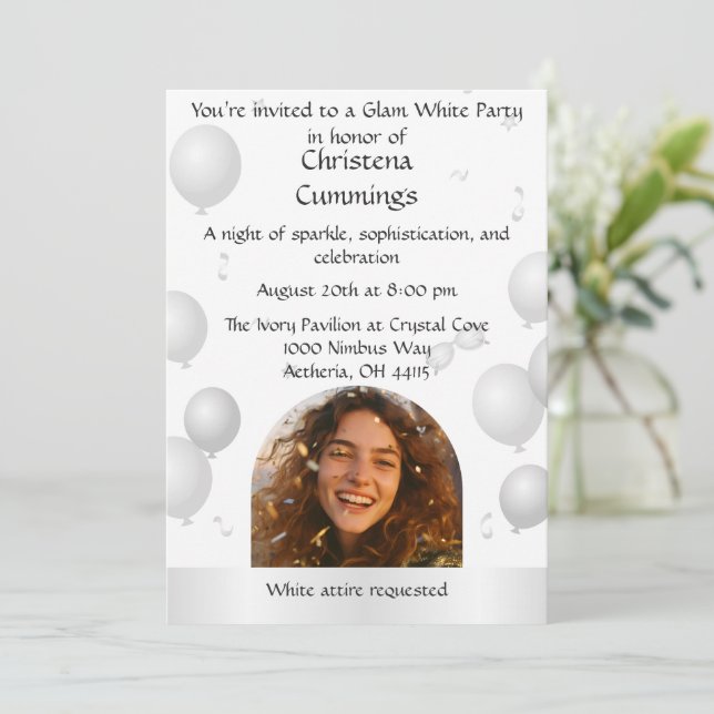 Invitación La Celebración de Cumpleaños Soirée Blanca (Anverso de pie)