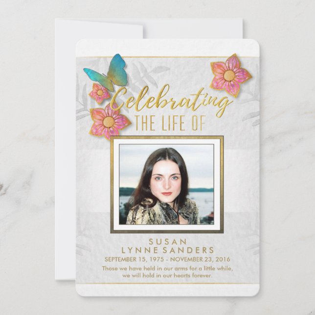 Invitación La celebración de la foto floral de la mariposa de (Anverso)
