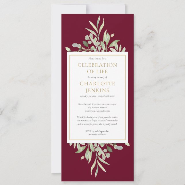Invitación La celebración de la vegetación del servicio de fu (Anverso)