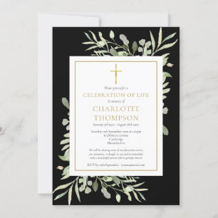 Invitación La celebración de la verde del funeral de oro negr