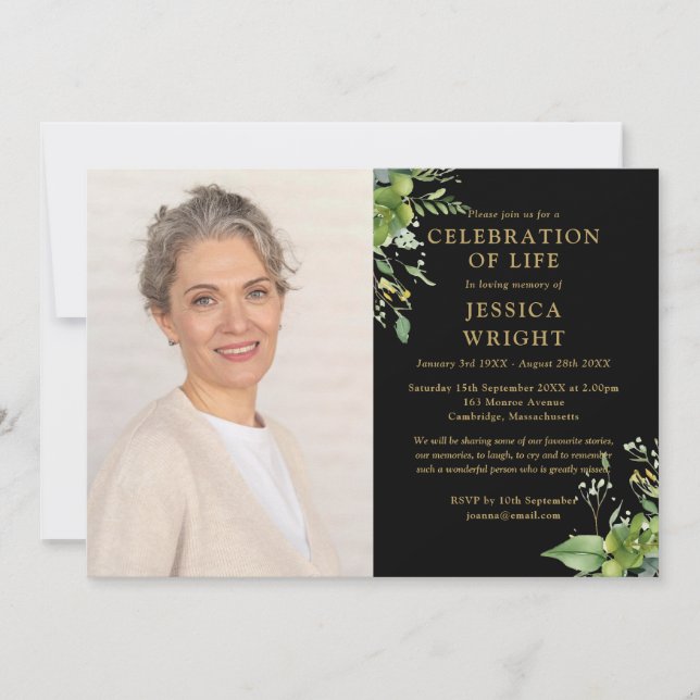 Invitación La Celebración De La Vida De La Fotografía Funeral (Anverso)