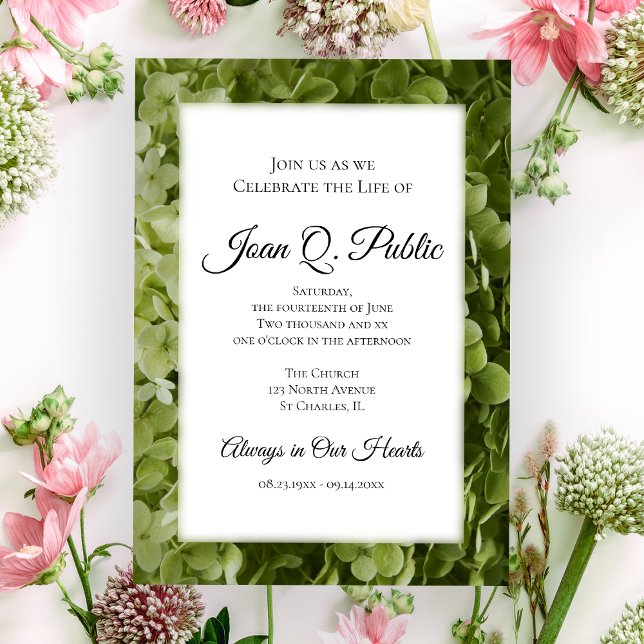 Invitación La celebración de la vida de las flores verdes de  (Subido por el creador)