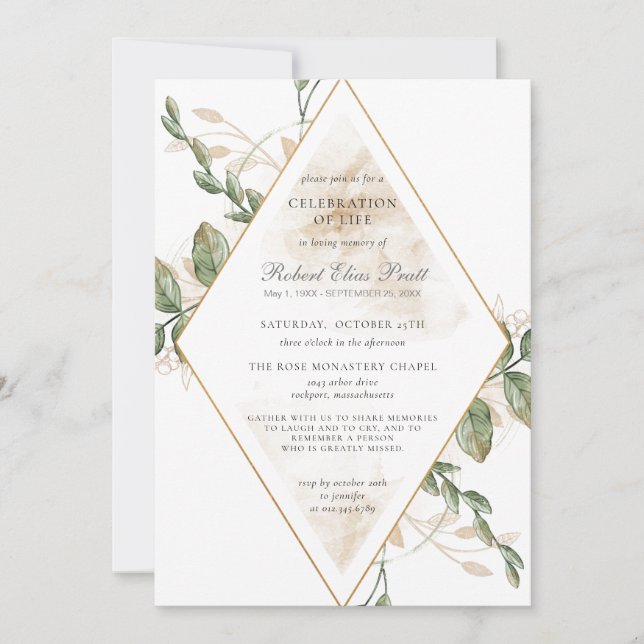 Invitación La celebración de la vida en el funeral de la vege (Anverso)