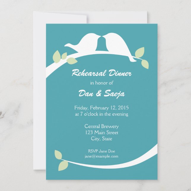 Invitación La cena azul y blanca del ensayo de los pájaros (Anverso)