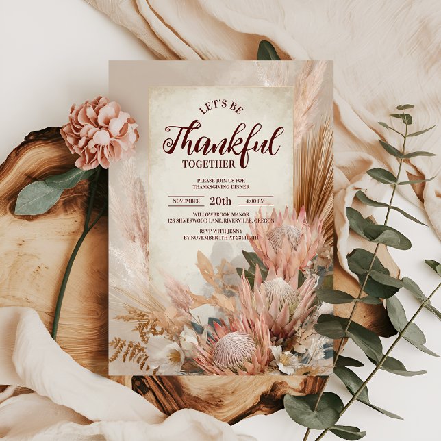 Invitación La cena de Acción de Gracias de Rustic Protea flor (Subido por el creador)