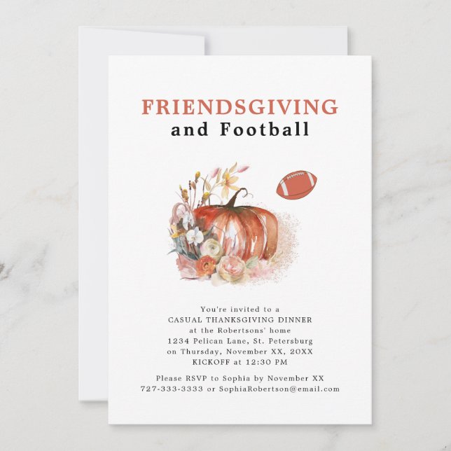 Invitación La cena de Acción de Gracias y Fútbol (Anverso)