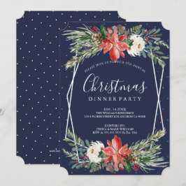 Invitación La cena de los Navidades de Poinsettia y Rosas Bla