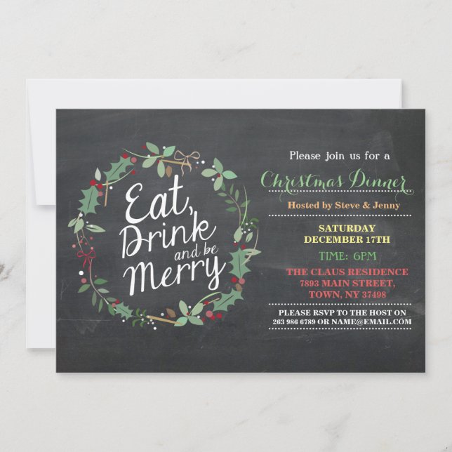 Invitación La cena de navidad come la bebida y sea feliz (Anverso)