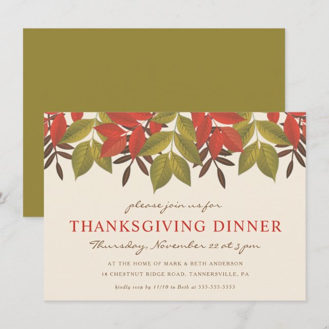 INVITACIÓN LA CENA DE THANKSSGIVING INVITA A FOLLAJE (Anverso / Reverso)
