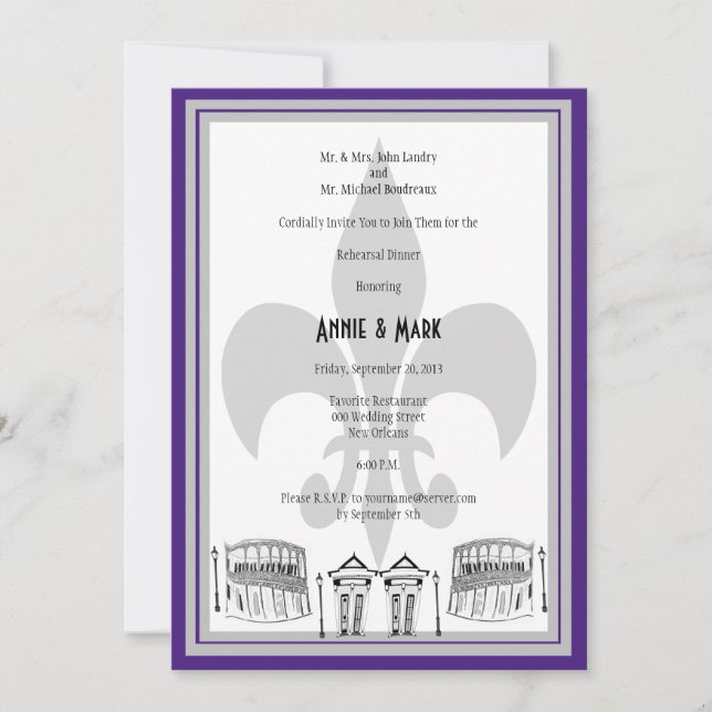 Invitación La cena del ensayo de New Orleans invita a la (Anverso)