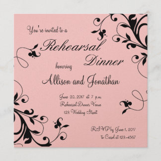 Invitación La cena floral negra rosada del ensayo de los