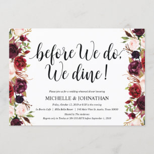 Invitación La cena rústica del ensayo de la boda de Borgoña