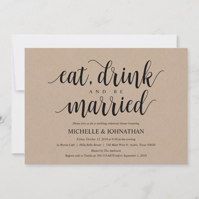 Invitación La cena rústica del ensayo de la boda de Kraft (Anverso)