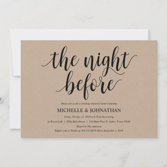Invitación La cena rústica del ensayo de la boda de Kraft (Anverso)
