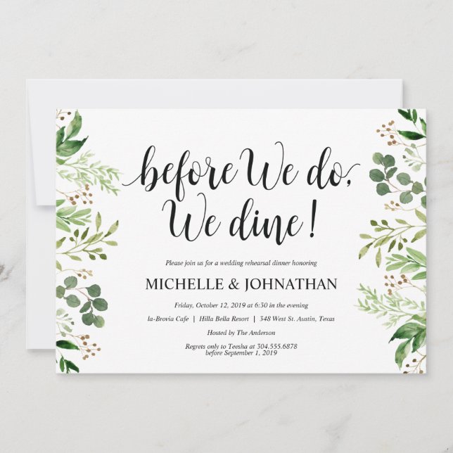 Invitación La cena rústica del ensayo de la boda del verdor (Anverso)