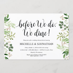 Invitación La cena rústica del ensayo de la boda del verdor