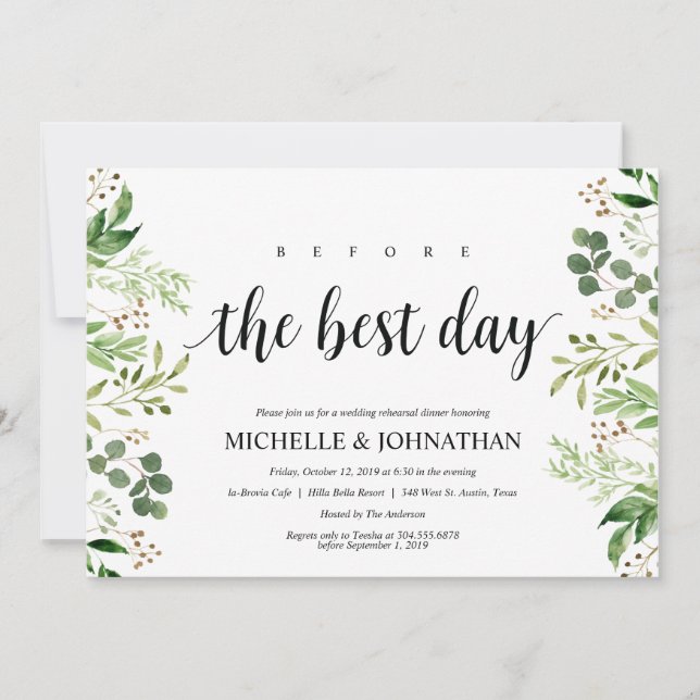 Invitación La cena rústica del ensayo de la boda del verdor (Anverso)