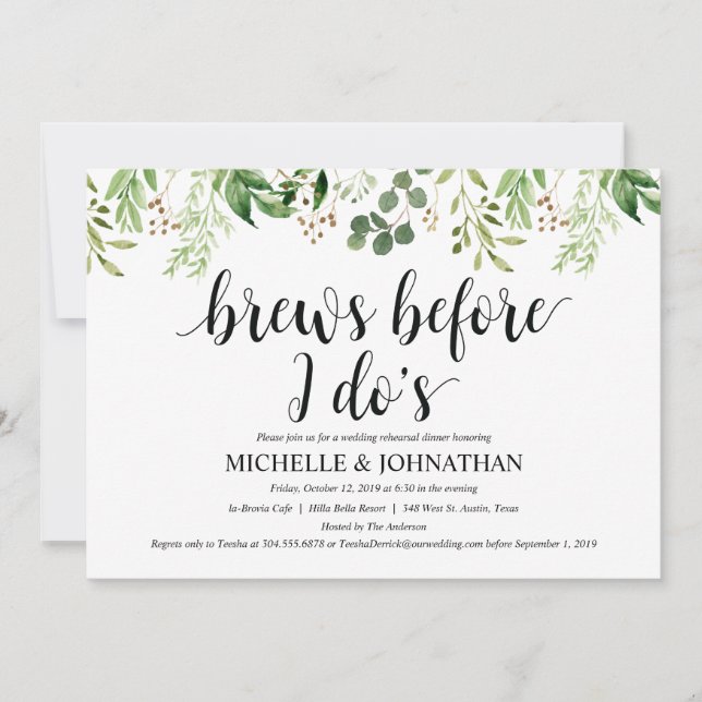 Invitación La cena rústica del ensayo de la boda del verdor (Anverso)