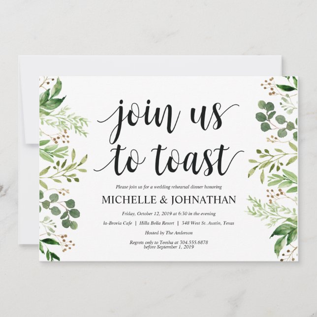 Invitación La cena rústica del ensayo de la boda del verdor (Anverso)